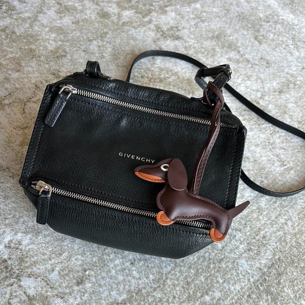 The Sugarplum  Brown leather dachshund hanging keychain for bag or car